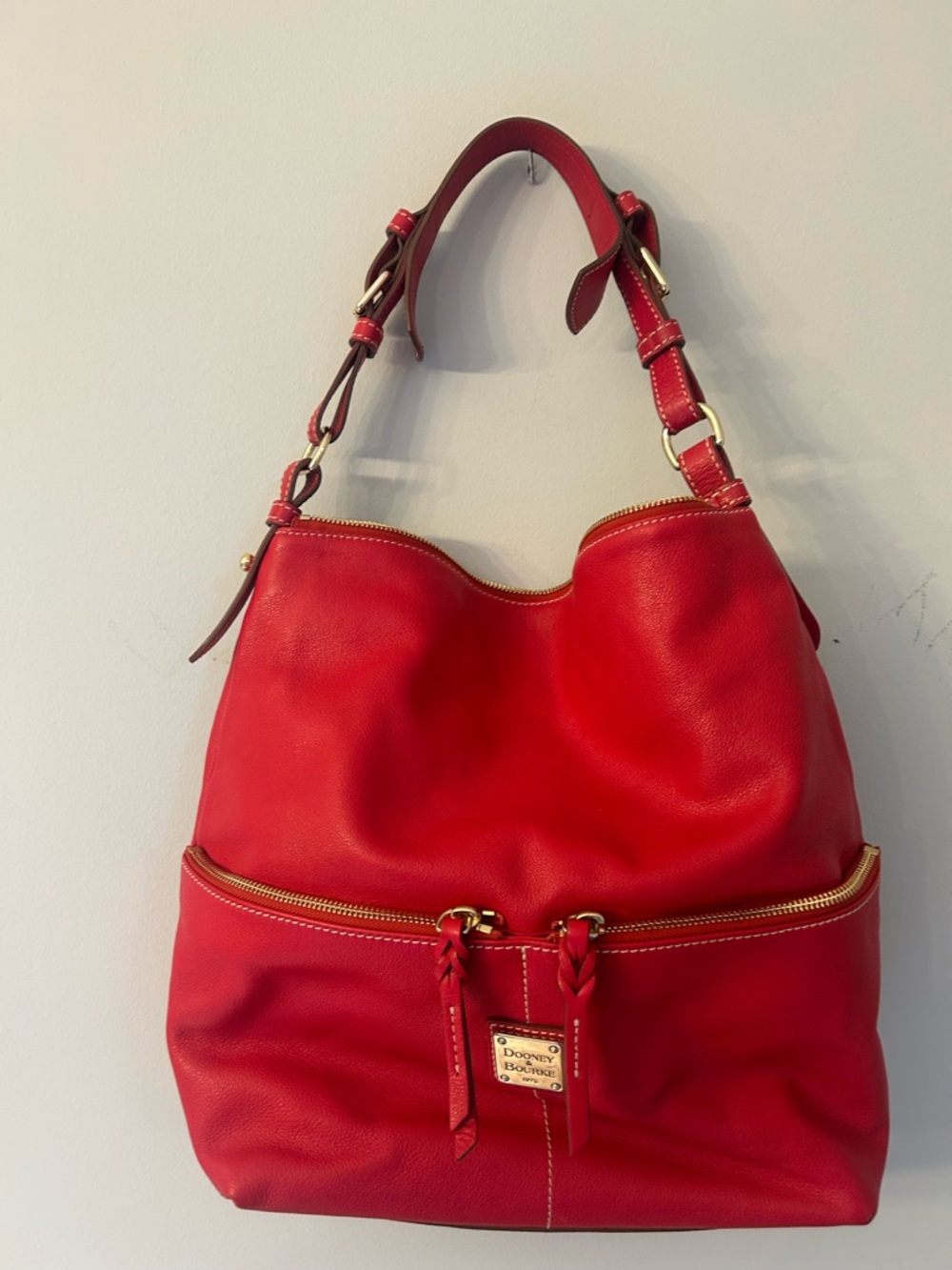 Dooney & Bourke Red Leather Shoulder Hobo with Gold Hardware With Dust Bag EUC